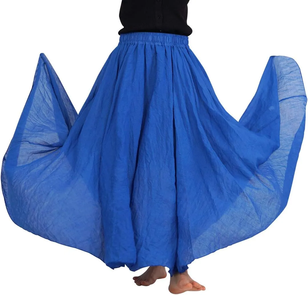 FEOYA Maxi Skirts for Women Cotton Linen Bohemian Long Skirt Two Layer Swing A-Line Flowy Skirt
