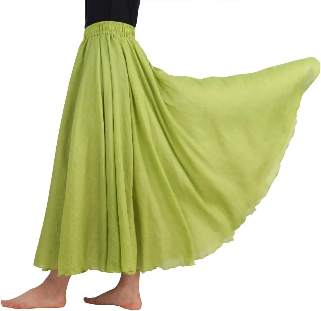FEOYA Maxi Skirts for Women Cotton Linen Bohemian Long Skirt Two Layer Swing A-Line Flowy Skirt