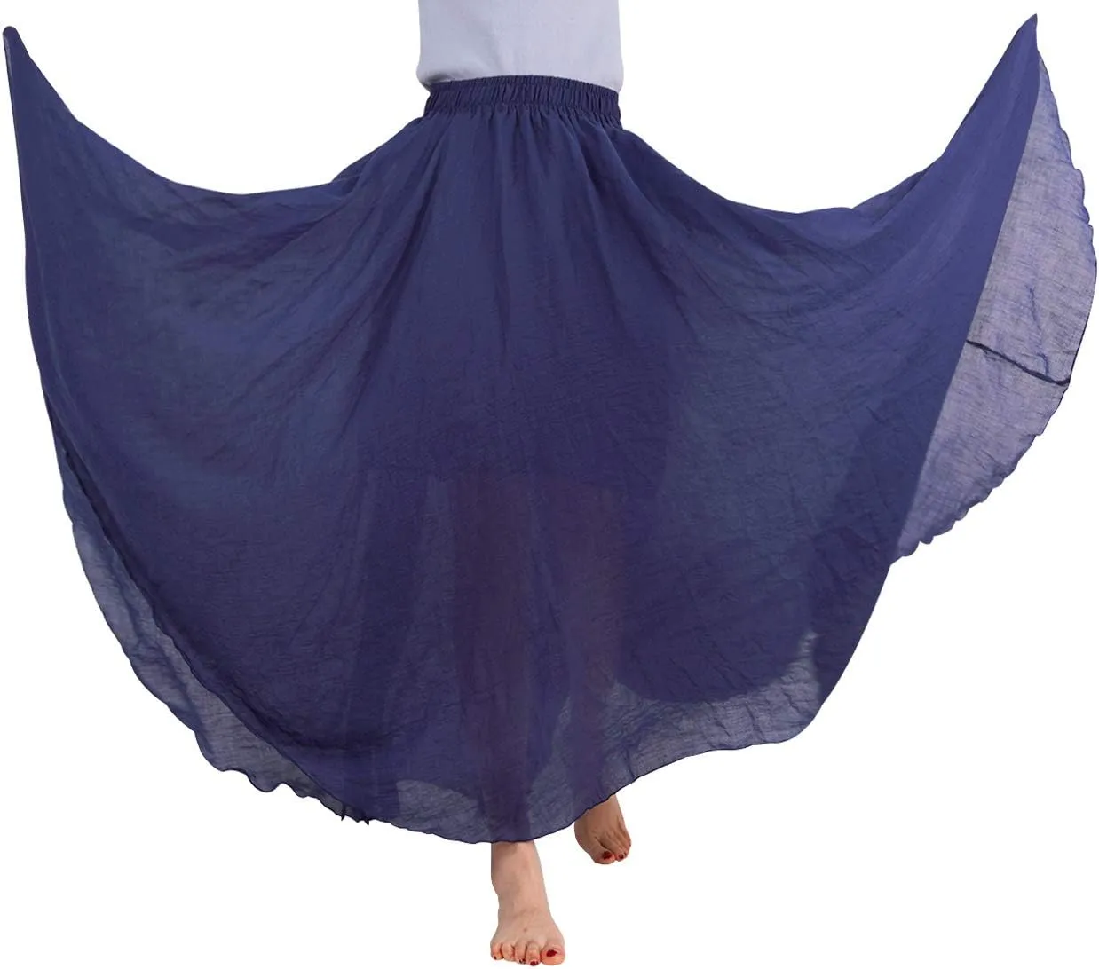 FEOYA Maxi Skirts for Women Cotton Linen Bohemian Long Skirt Two Layer Swing A-Line Flowy Skirt