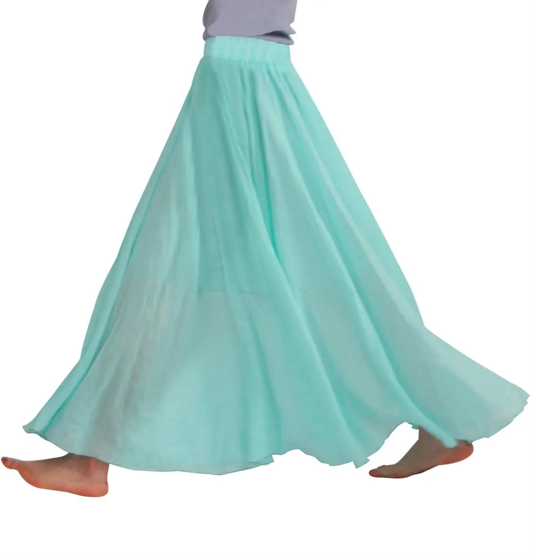 FEOYA Maxi Skirts for Women Cotton Linen Bohemian Long Skirt Two Layer Swing A-Line Flowy Skirt
