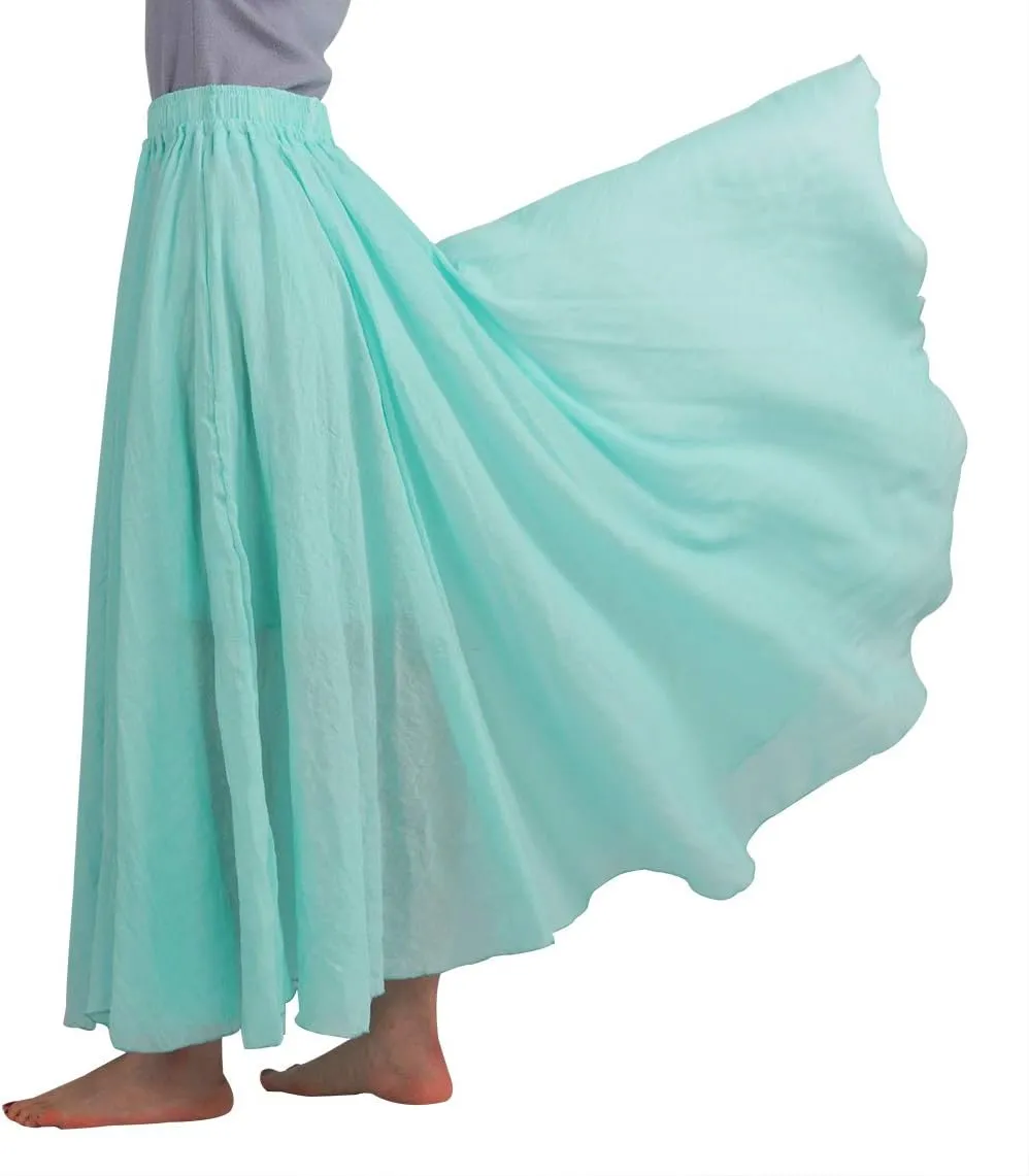FEOYA Maxi Skirts for Women Cotton Linen Bohemian Long Skirt Two Layer Swing A-Line Flowy Skirt