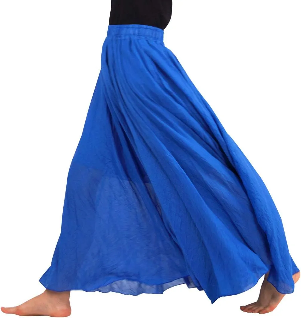 FEOYA Maxi Skirts for Women Cotton Linen Bohemian Long Skirt Two Layer Swing A-Line Flowy Skirt