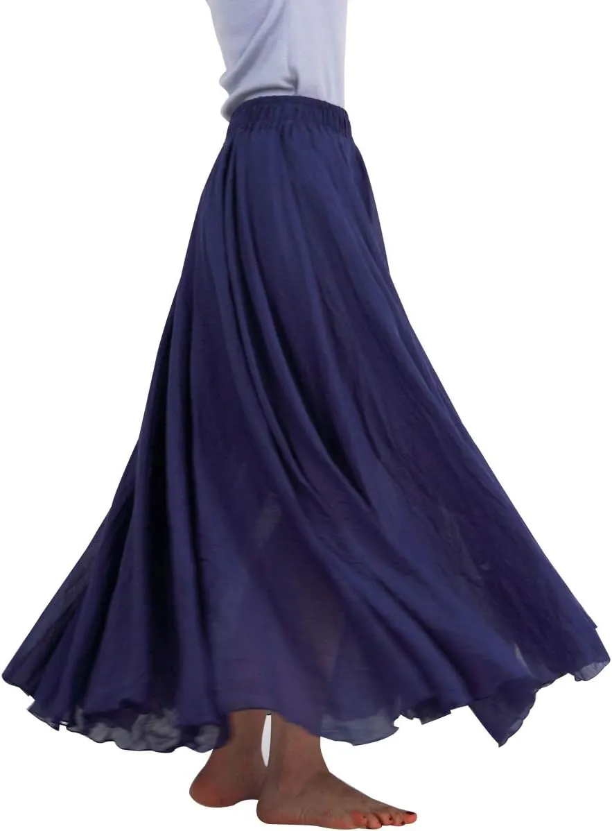 FEOYA Maxi Skirts for Women Cotton Linen Bohemian Long Skirt Two Layer Swing A-Line Flowy Skirt