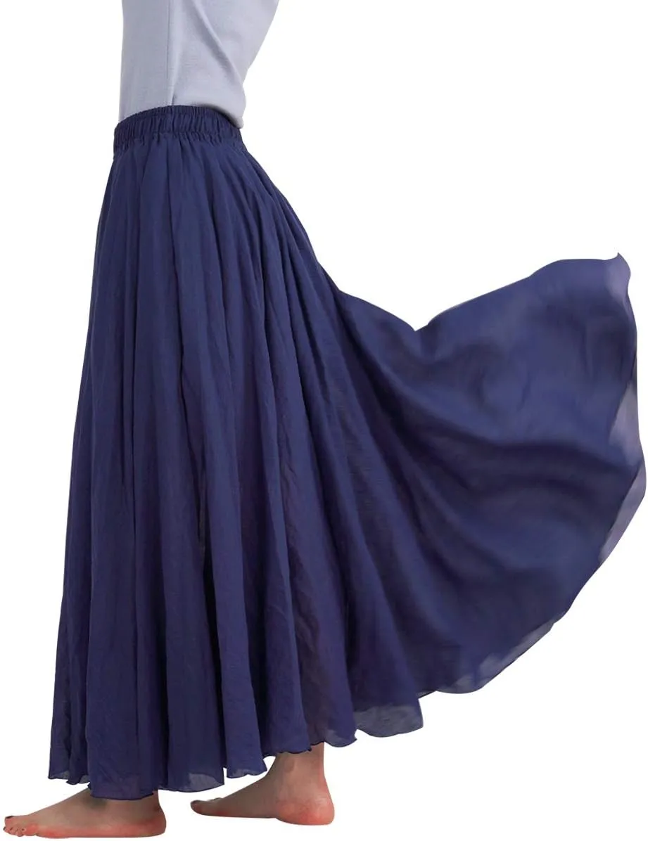 FEOYA Maxi Skirts for Women Cotton Linen Bohemian Long Skirt Two Layer Swing A-Line Flowy Skirt