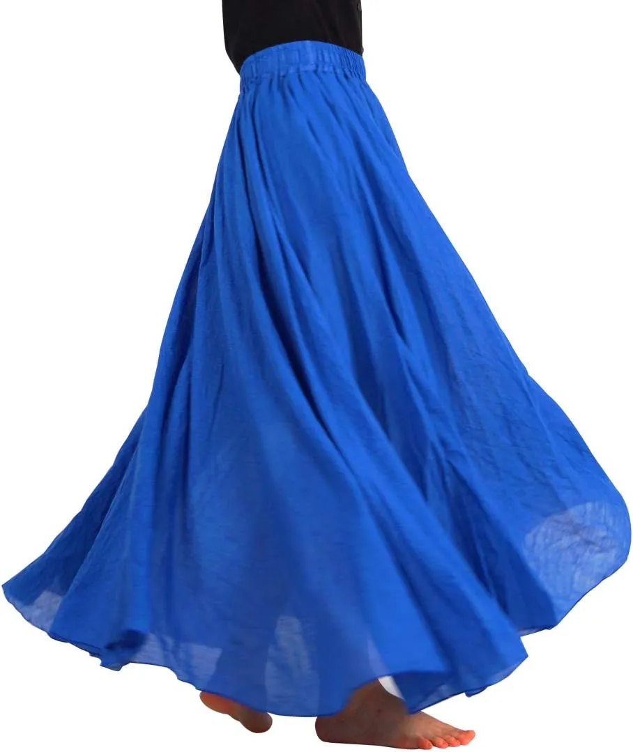 FEOYA Maxi Skirts for Women Cotton Linen Bohemian Long Skirt Two Layer Swing A-Line Flowy Skirt