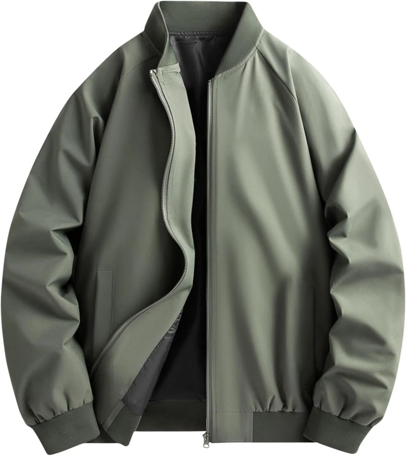Finelylove Mens Bomber Jacket Lightweight Solid Zip Up Fall Windbreaker Casual Stylish Light Golf Jacket Big and Tall