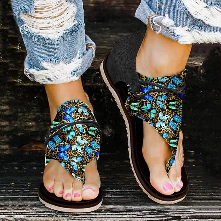 Flip-flops Back Zipper Leopard Print Casual Light Beach Sandals