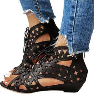 Gibobby Womens Sandals Chunky Buckle Ankle Strap Sandals Hollow Out Flatform Wedge Casual Sandals Shoes
