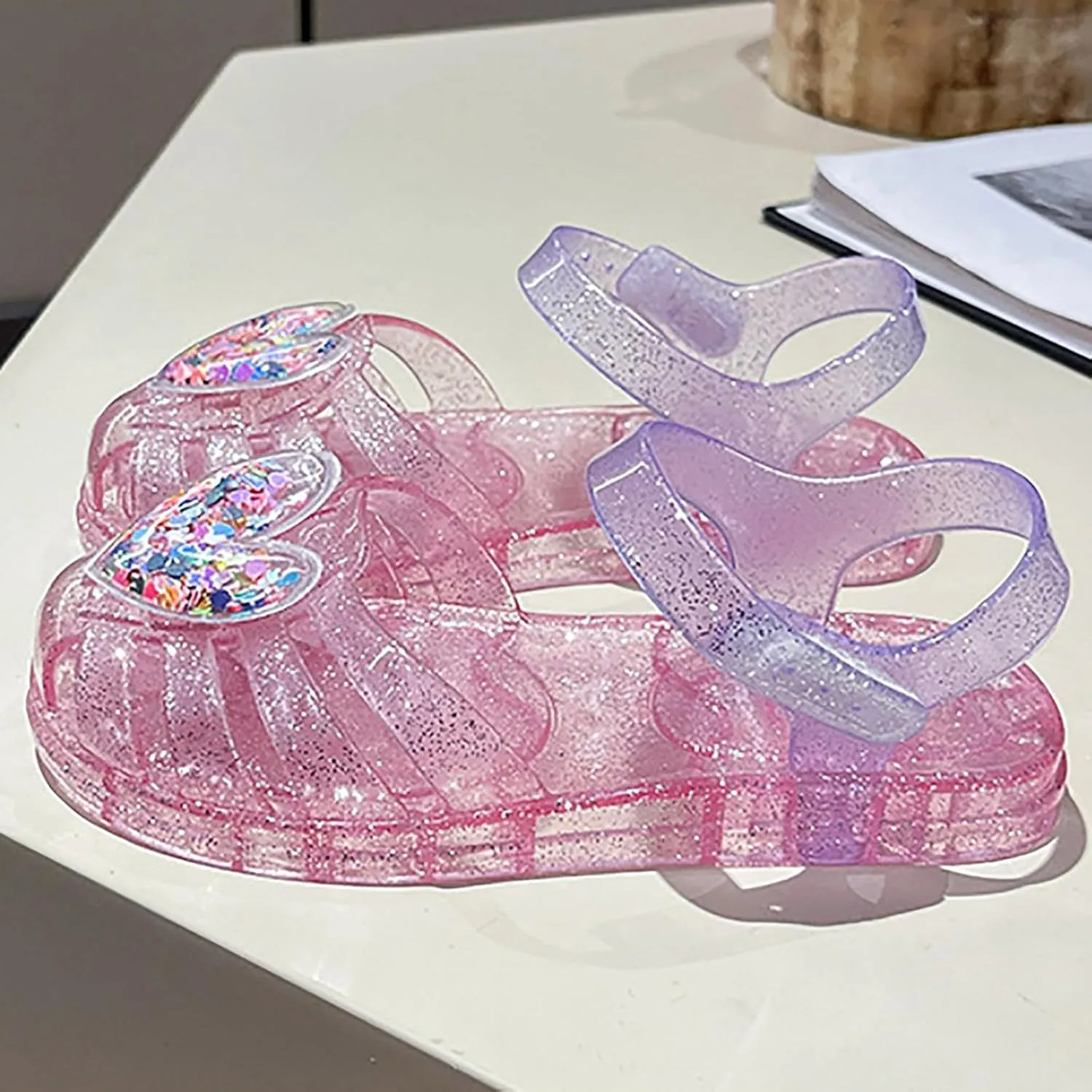 Girls Jelly Sandals Summer Costume Princess Dress Flat Breathable Waterproof Gladiator Shoes Rainbow Closed Toe Beach Sandals