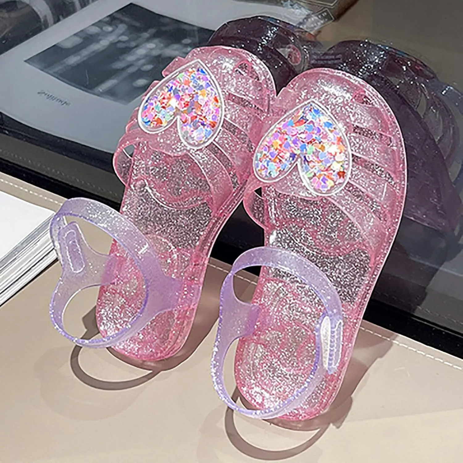 Girls Jelly Sandals Summer Costume Princess Dress Flat Breathable Waterproof Gladiator Shoes Rainbow Closed Toe Beach Sandals