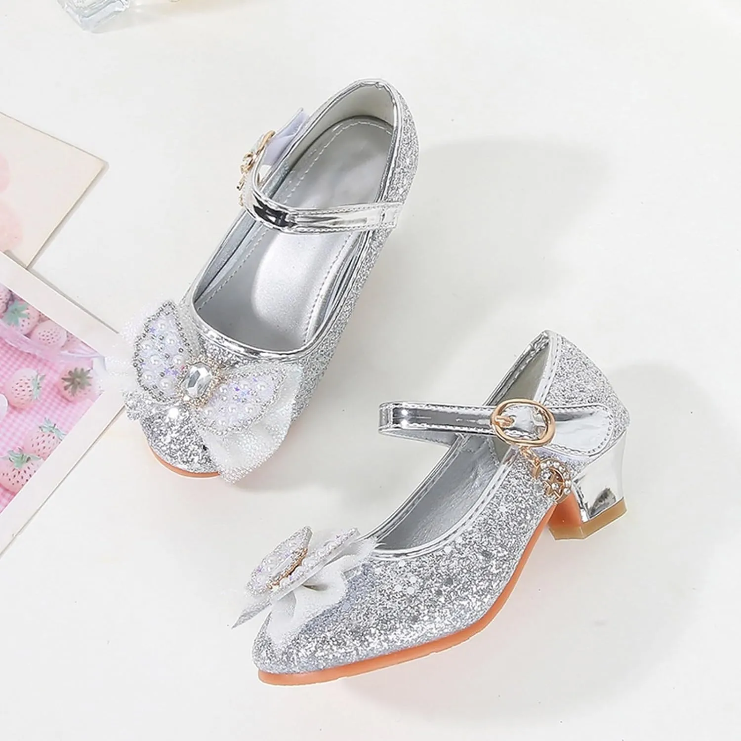 Girls Sandals Closed Toe Heels Wedding Party Shoes Sequins Bow For Toddler Girls Slides Size 4