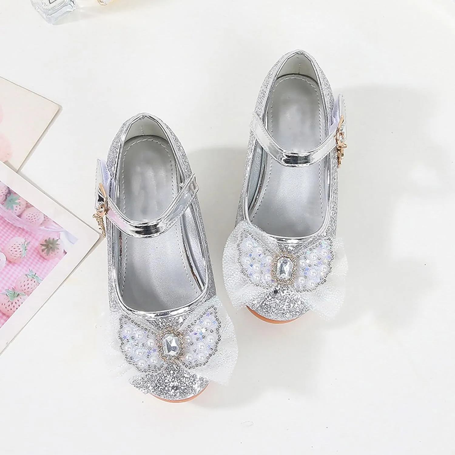Girls Sandals Closed Toe Heels Wedding Party Shoes Sequins Bow For Toddler Girls Slides Size 4