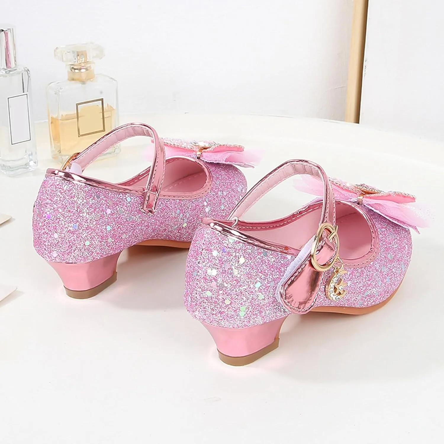 Girls Sandals Closed Toe Heels Wedding Party Shoes Sequins Bow For Toddler Girls Slides Size 4