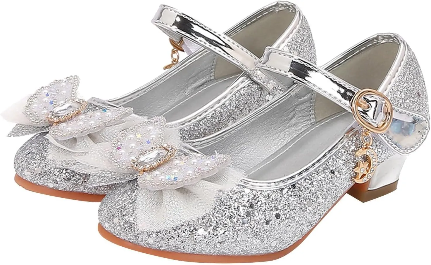 Girls Sandals Closed Toe Heels Wedding Party Shoes Sequins Bow For Toddler Girls Slides Size 4