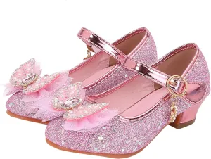 Girls Sandals Closed Toe Heels Wedding Party Shoes Sequins Bow For Toddler Girls Slides Size 4