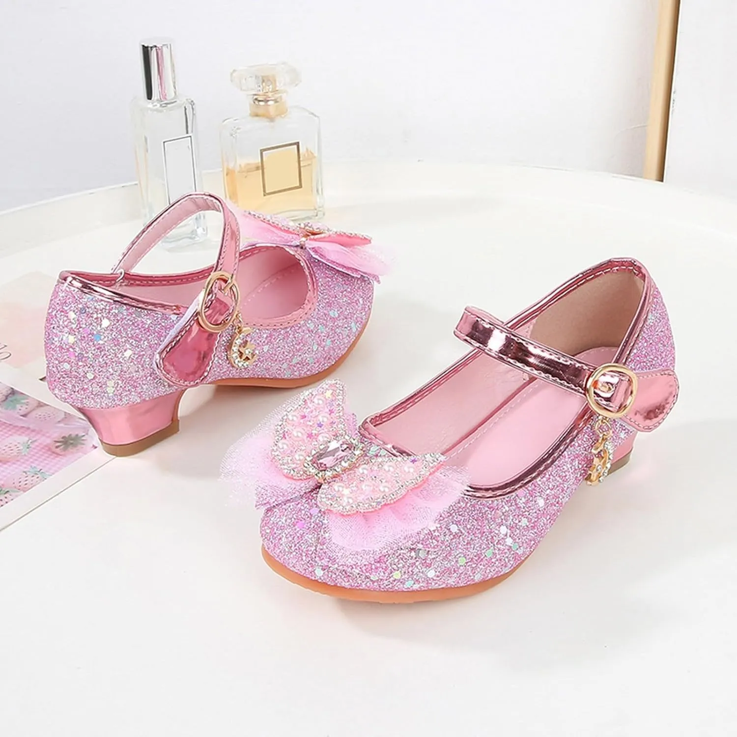 Girls Sandals Closed Toe Heels Wedding Party Shoes Sequins Bow For Toddler Girls Slides Size 4