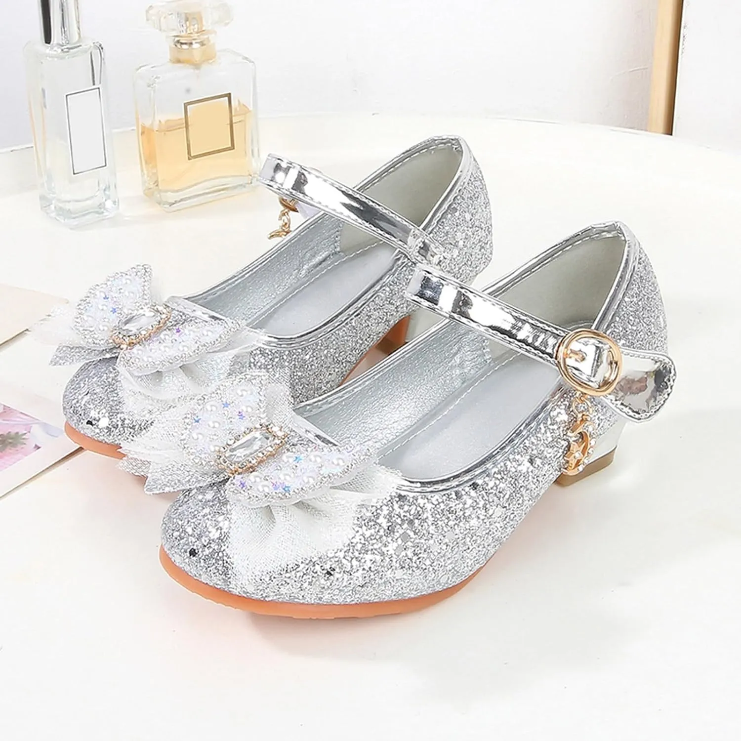 Girls Sandals Closed Toe Heels Wedding Party Shoes Sequins Bow For Toddler Girls Slides Size 4