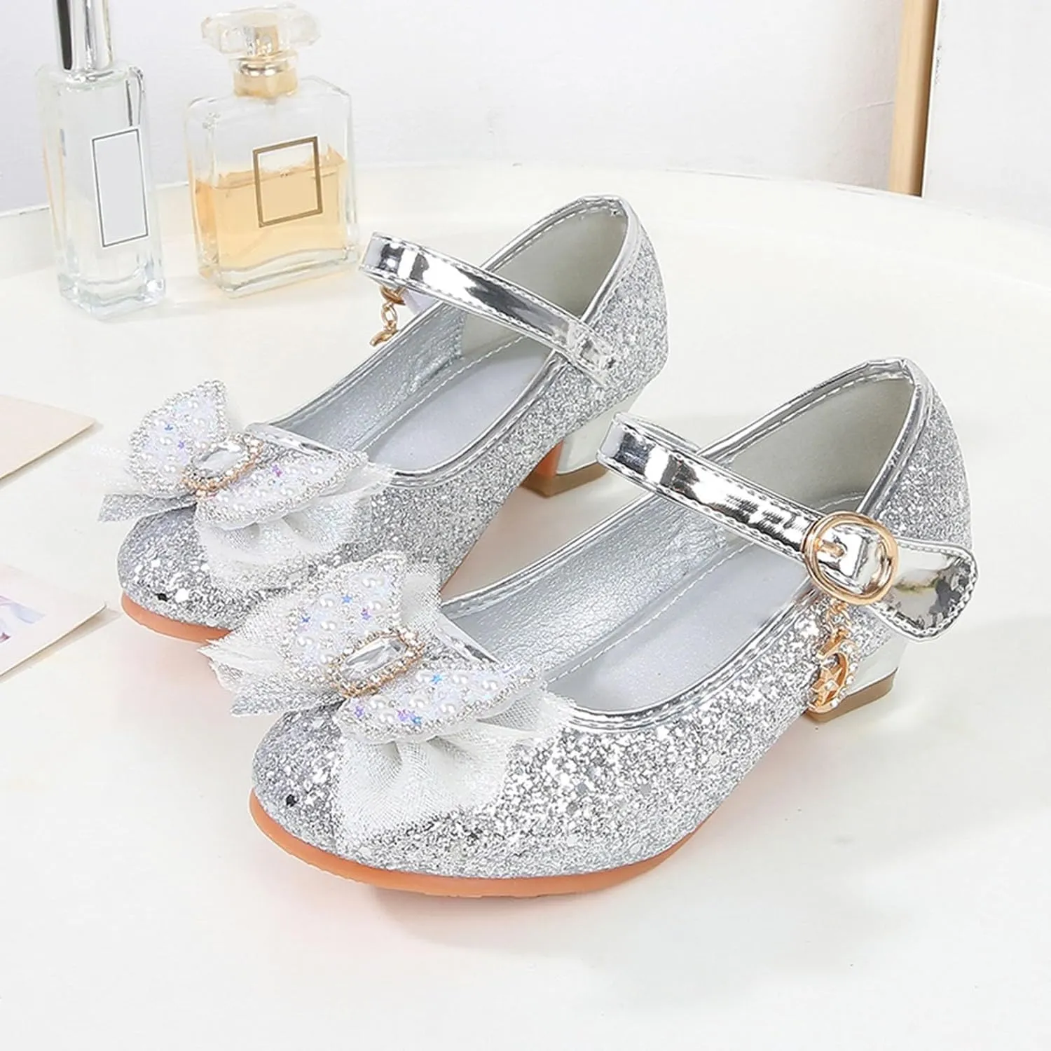 Girls Sandals Closed Toe Heels Wedding Party Shoes Sequins Bow For Toddler Girls Slides Size 4