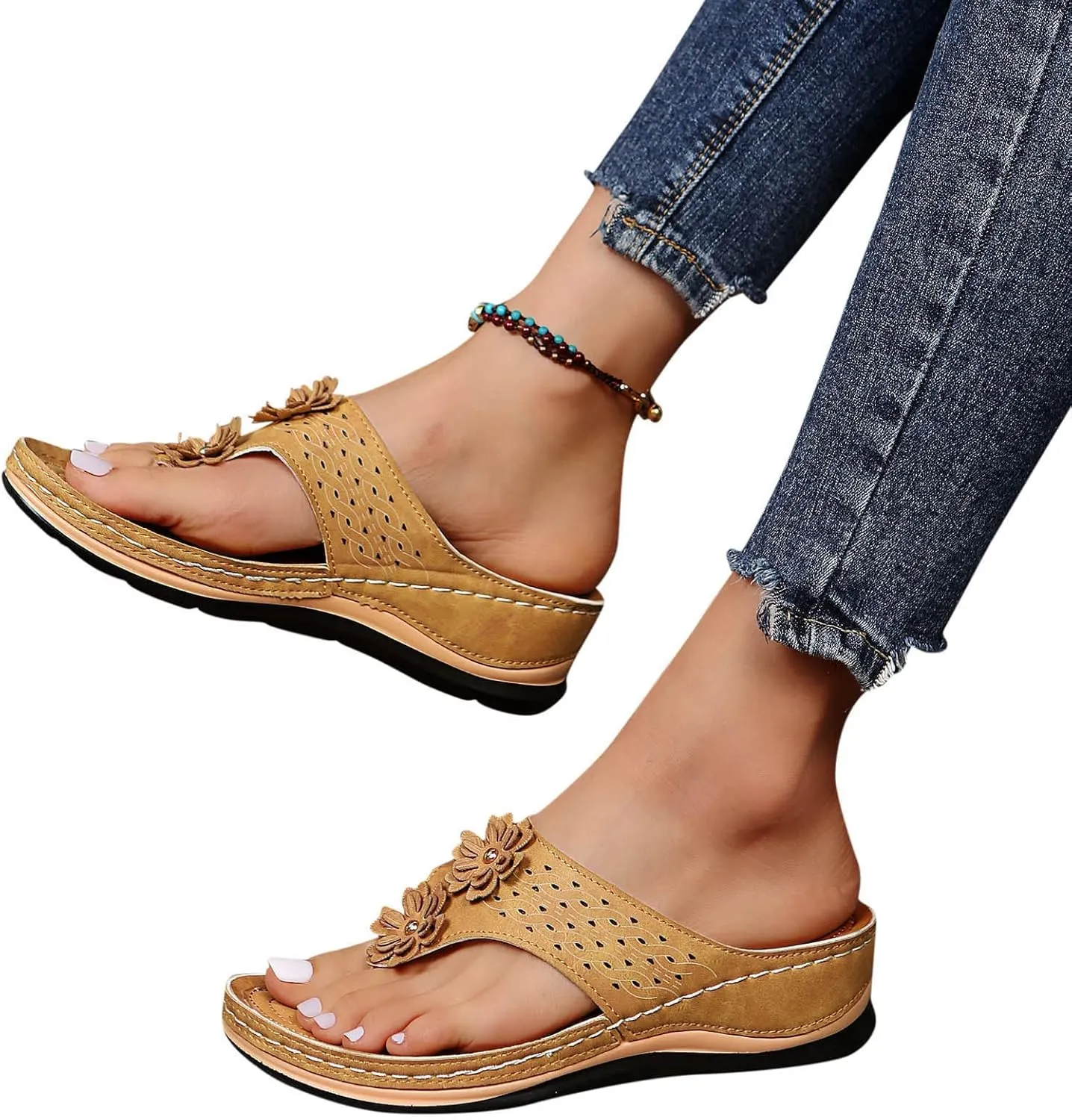 GUNIYIFS Womens Orthotic Sandals Summer Beach Sandals for Women Clip Toe Slippers Platform Flip Flops with Arch Support