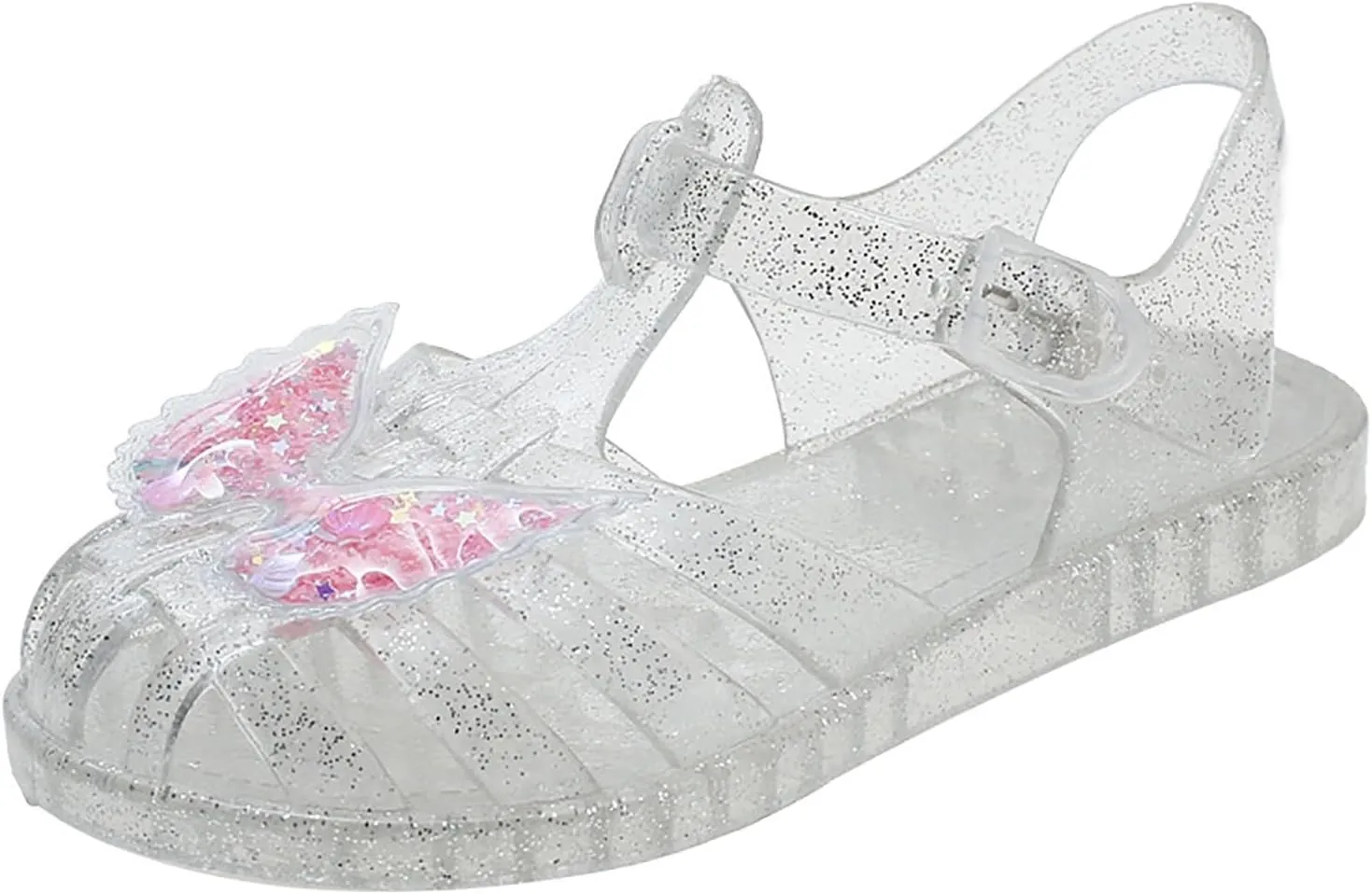 High Heels Sandal for Girls Crystal Jelly Shoes Flashing Butterfly Children Sandals Summer Baby Shoes Girls Trend Leather and Glitter Straps