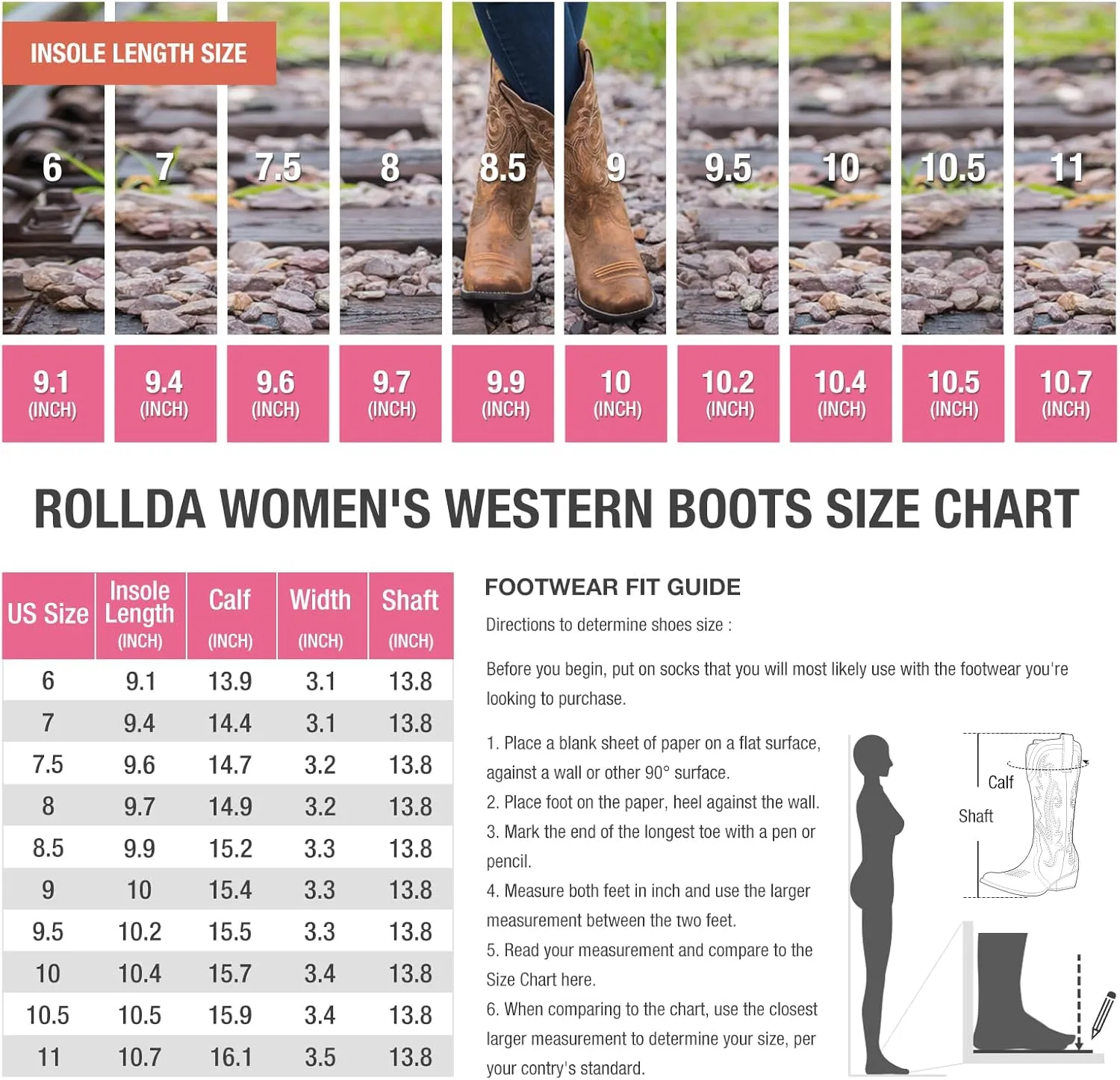 HISEA Rollda Cowboy Boots Women Western Boots Cowgirl Boots Ladies Pointy Toe Fashion Boots