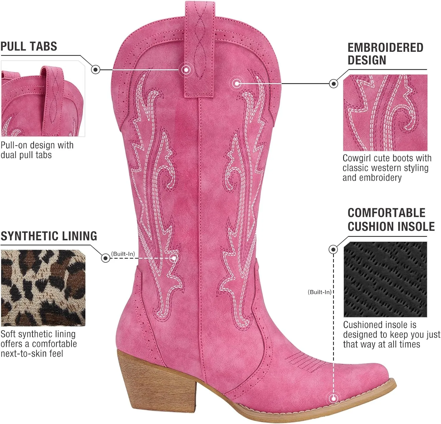 HISEA Rollda Cowboy Boots Women Western Boots Cowgirl Boots Ladies Pointy Toe Fashion Boots