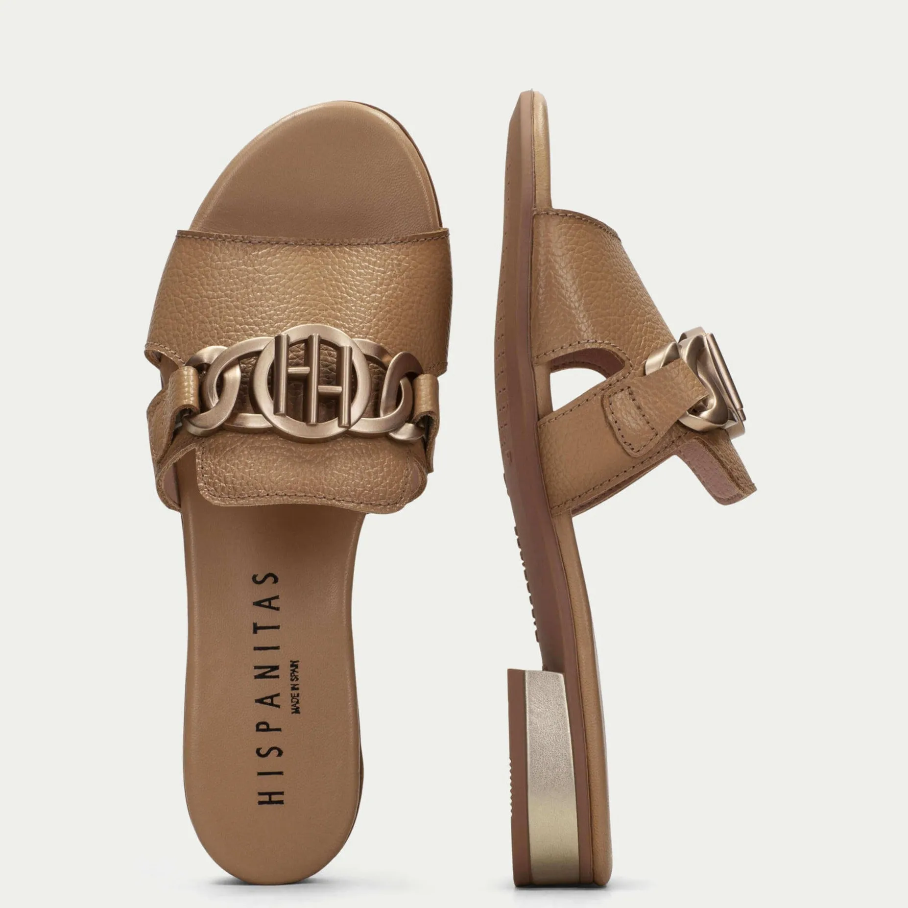 Hispanitas Pale Tan Leather Flat Mules