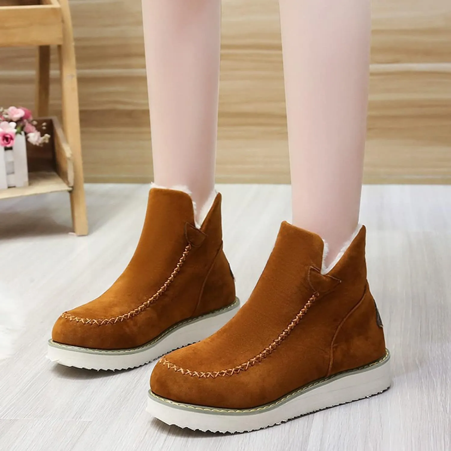 hlysgo Women Wide Width Winter Ankle Boots Anti-slip Outdoor Hiking Booties Warm Lined Comfort Snow Boot Suede Boos