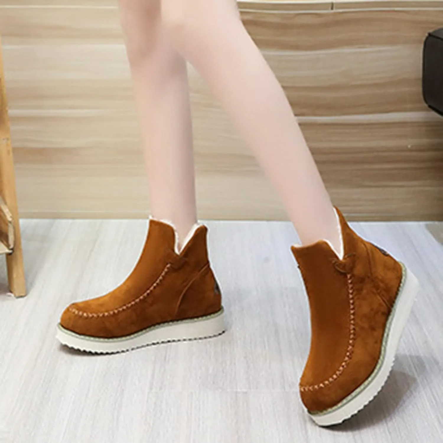 hlysgo Women Wide Width Winter Ankle Boots Anti-slip Outdoor Hiking Booties Warm Lined Comfort Snow Boot Suede Boos