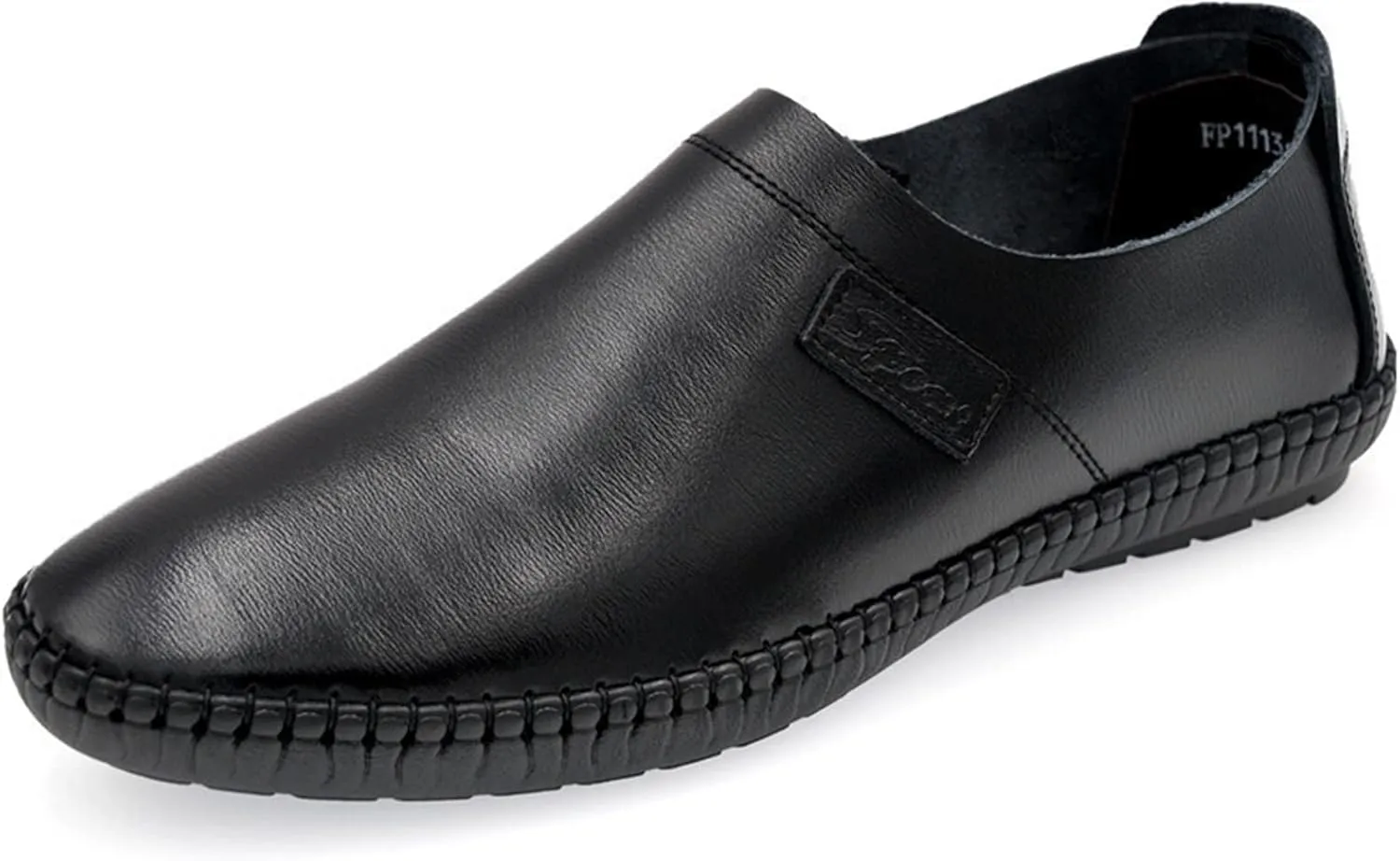 HOOENG Driving Moccasins Smoking Loafer for Men Round Toe Soft Breathable Genuine Leather Resistant Lightweight Flat Heel Walking Slip on (Color : Black, Size : 7.5)