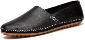 HOOENG Smoking Loafer for Men Genuine Leather Round Toe Stitching Details Resistant Flat Heel Lightweight Flexible Walking Slip on (Color : Black, Size : 11)