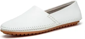 HOOENG Smoking Loafer for Men Genuine Leather Round Toe Stitching Details Resistant Flat Heel Lightweight Flexible Walking Slip on (Color : White, Size : 10)