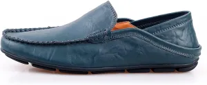 HOOENG Smoking Loafer for Men Genuine Leather Stitching Details Round Toe Flexible Flat Heel Resistant Soft Comfortable Walking Slip on (Color : Dark Blue, Size : 8)