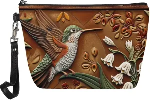 Hummingbird Flower Print Cosmetic Bag for Women Girls, Portable Lightweight Toiletry Pouch Large Capacity Makeup Bag, Waterproof PU Leather Makeup Pouch with Zippers, Travel Accessories