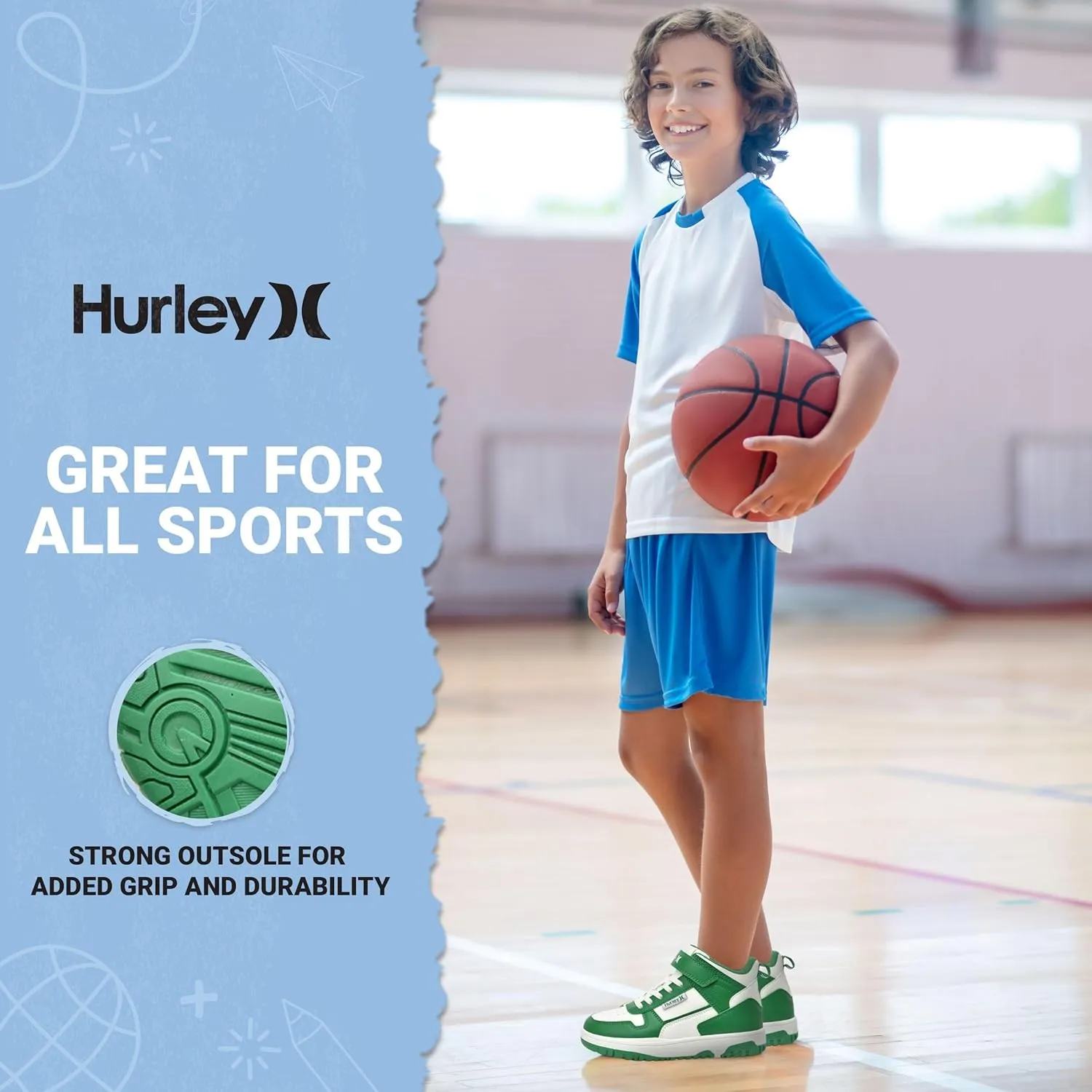 Hurley Kids' Carson High-Top Sneakers with Adjustable Strap, High Top Shoes for Kids, Sturdy Padded High Cut Sneakers for Boys and Girls, Fashionable Basketball Shoes for Kids