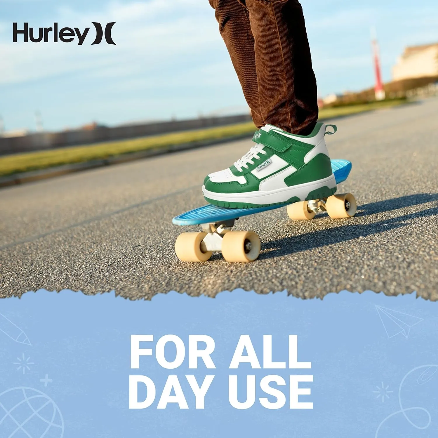 Hurley Kids' Carson High-Top Sneakers with Adjustable Strap, High Top Shoes for Kids, Sturdy Padded High Cut Sneakers for Boys and Girls, Fashionable Basketball Shoes for Kids