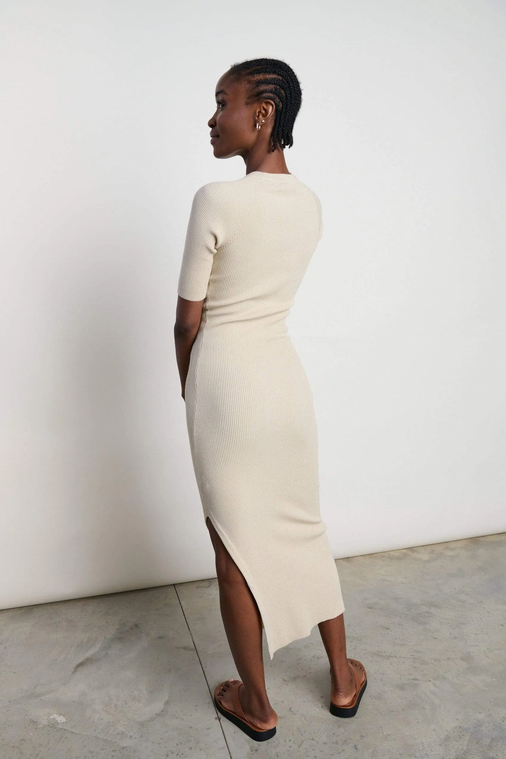 Jayla Knitted Slit Dress - Beige