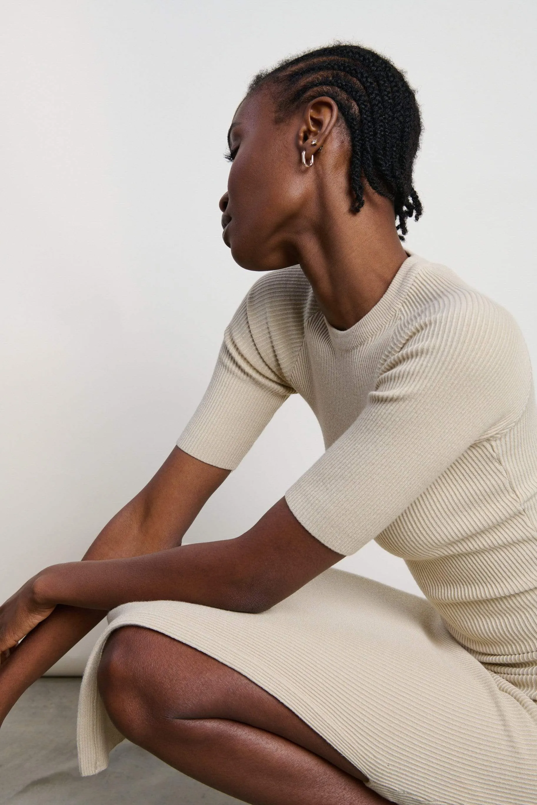 Jayla Knitted Slit Dress - Beige