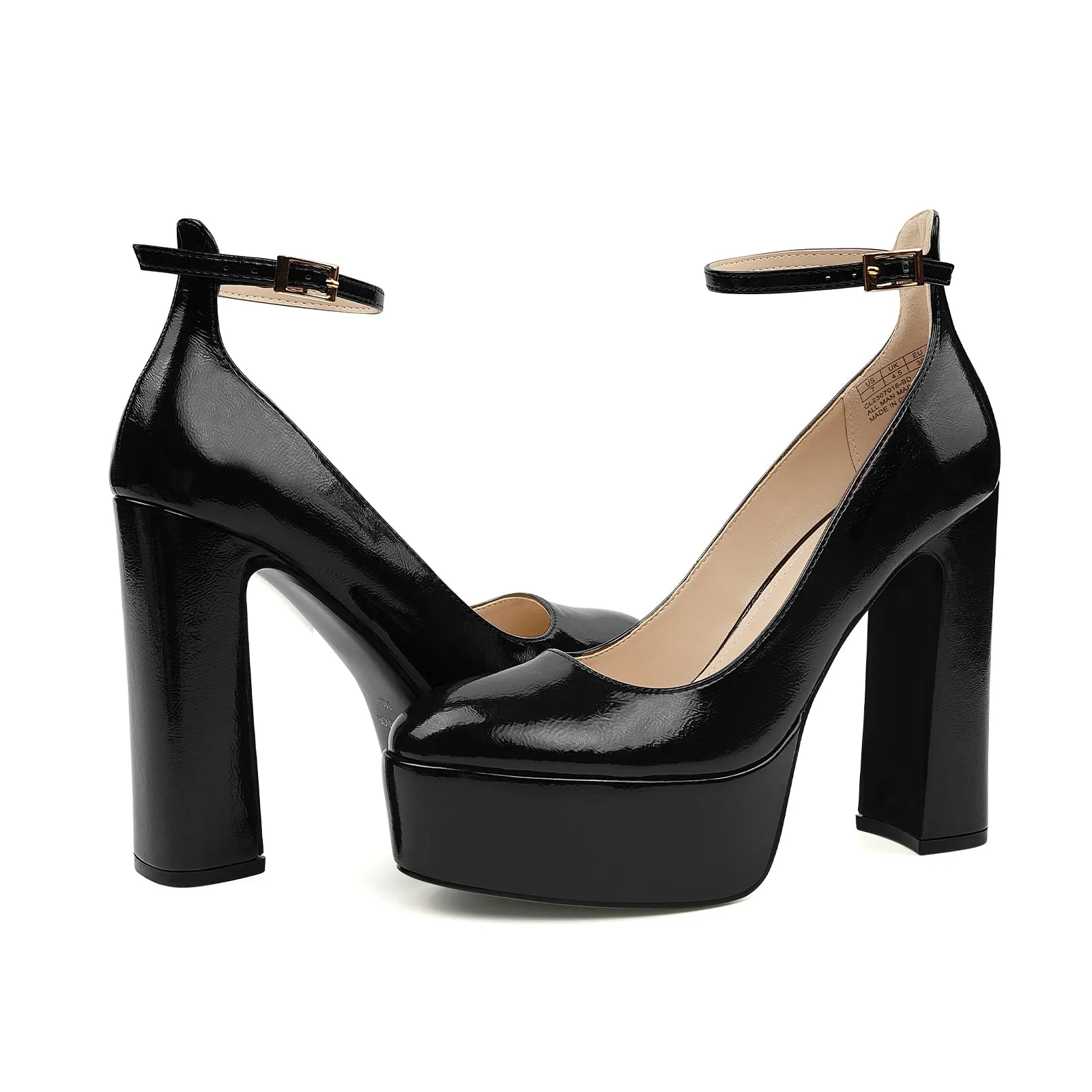 JENN ARDOR Platform Heels for Women Chunky Heel Closed Toe High Heels Block Heel Ankle Strap
