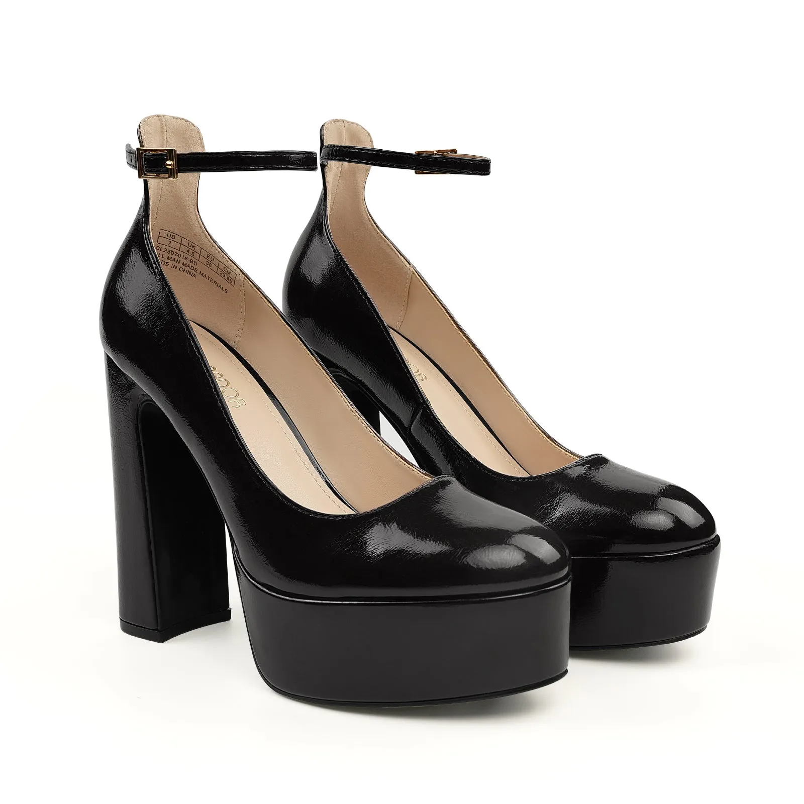JENN ARDOR Platform Heels for Women Chunky Heel Closed Toe High Heels Block Heel Ankle Strap