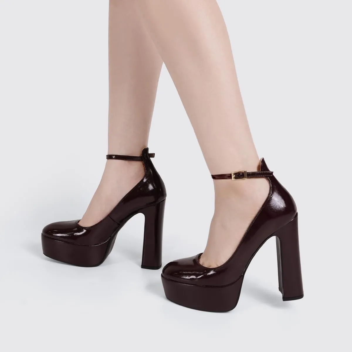 JENN ARDOR Platform Heels for Women Chunky Heel Closed Toe High Heels Block Heel Ankle Strap