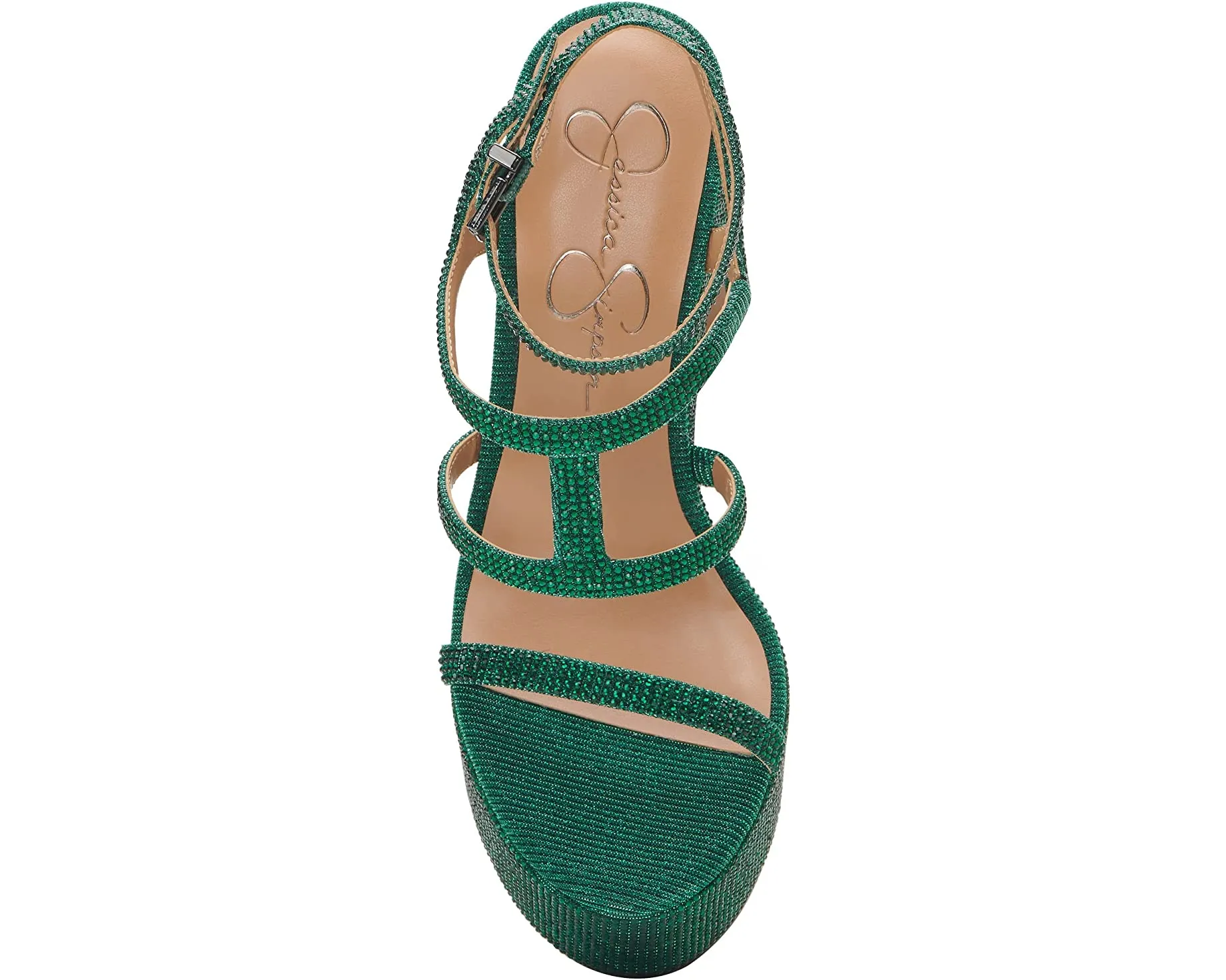 Jessica Simpson Meitini Gem Green Ankle Strap Block Heel Open Toe Heeled Sandals