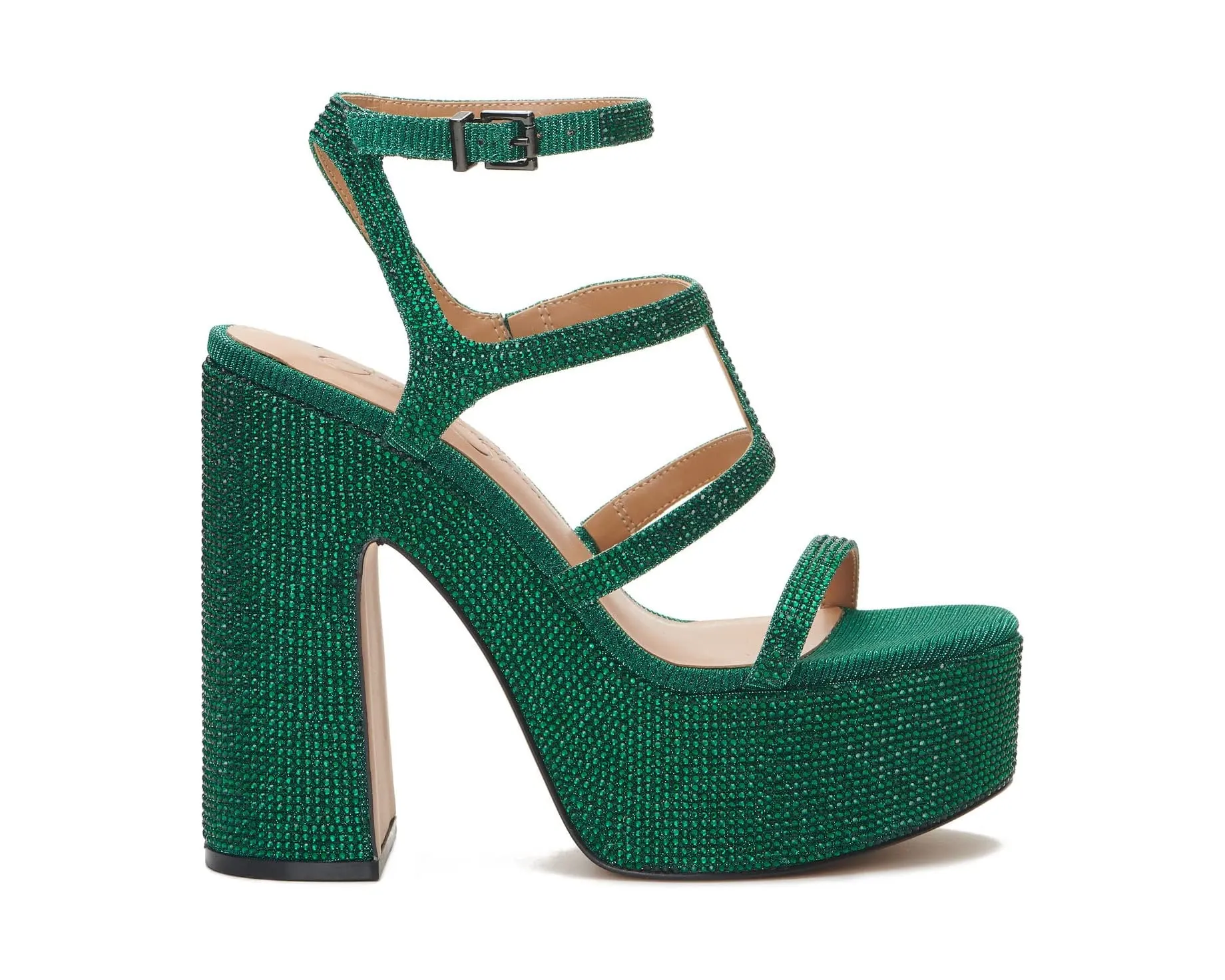 Jessica Simpson Meitini Gem Green Ankle Strap Block Heel Open Toe Heeled Sandals