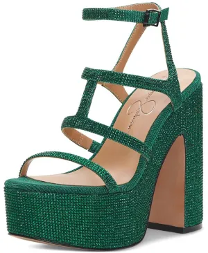 Jessica Simpson Meitini Gem Green Ankle Strap Block Heel Open Toe Heeled Sandals