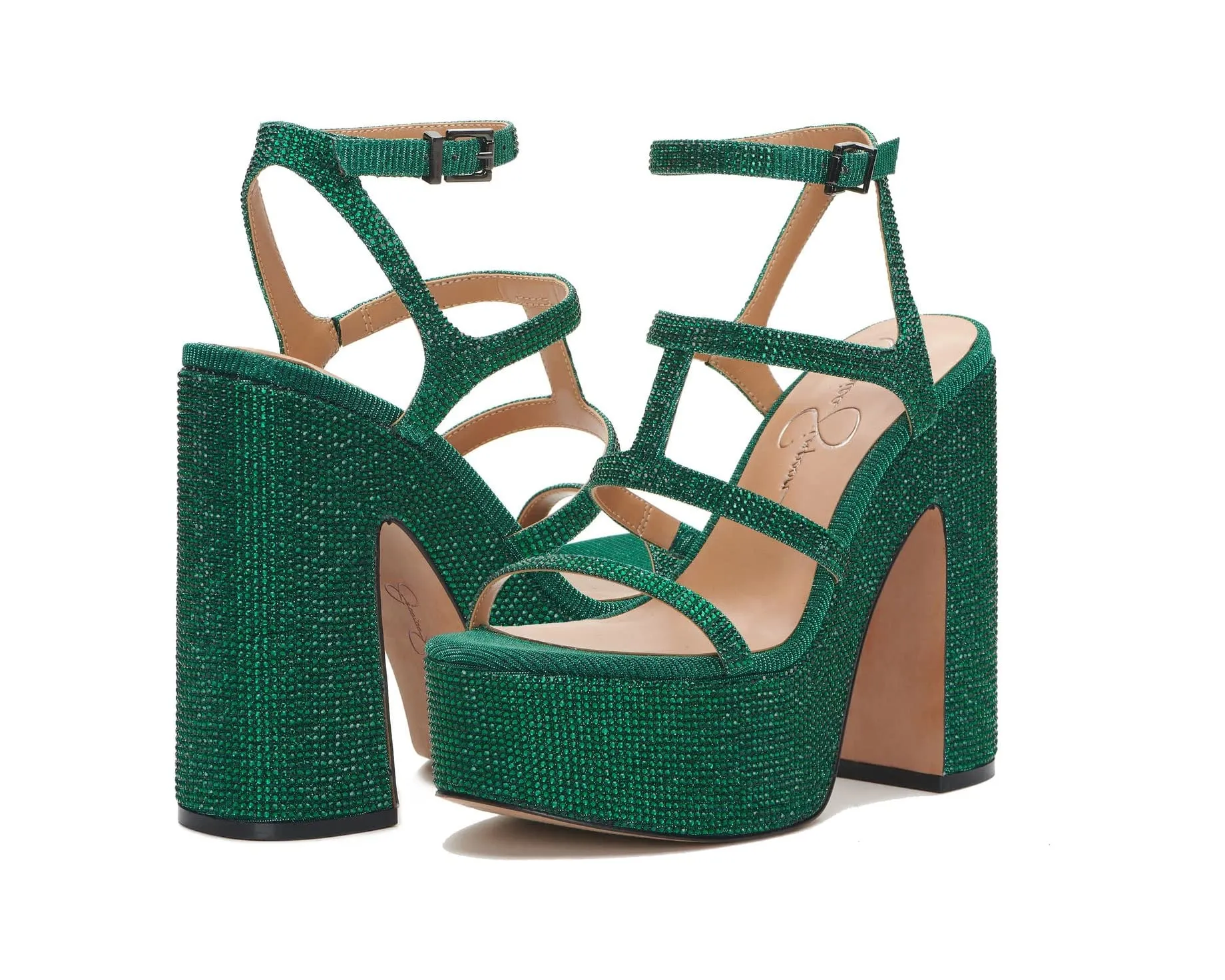 Jessica Simpson Meitini Gem Green Ankle Strap Block Heel Open Toe Heeled Sandals