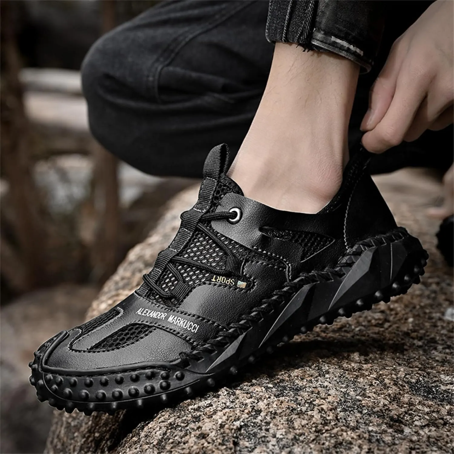 JiuQing Men's Hiking Shoes Lightweight Travel Shoes Low Rise Breathable Summer Trekking Outdoor Sneakers