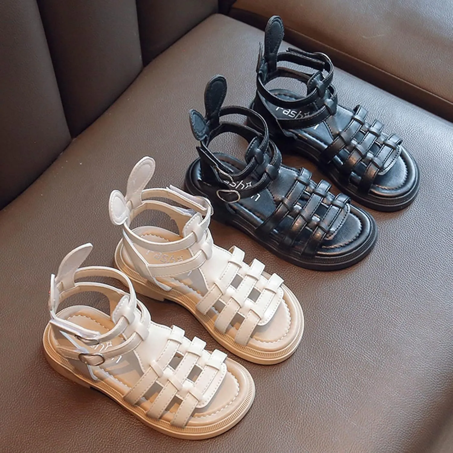 Kids Open Toe Roman Shoes for Girls Vintage High Top Strapped Flat Shoes Ankle Strap Soft Cute Footwear for Toddlers