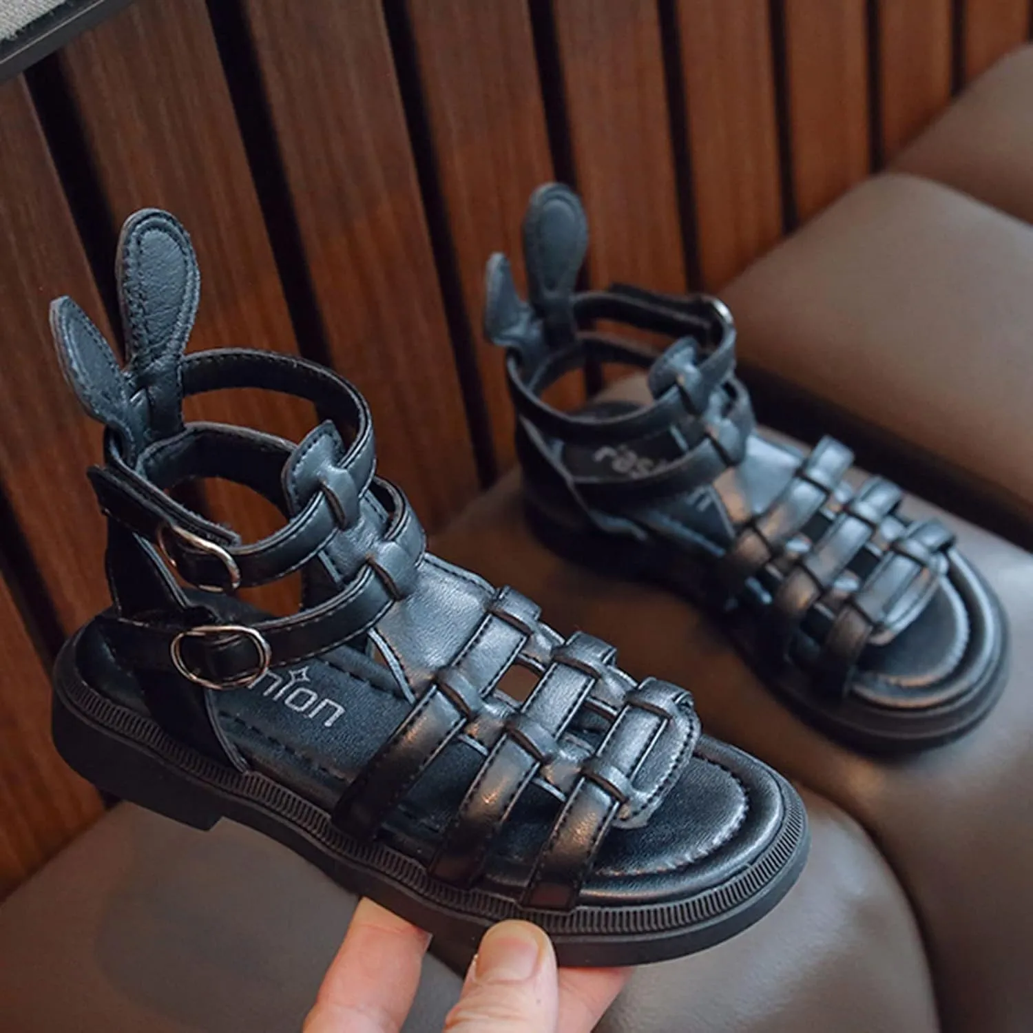 Kids Open Toe Roman Shoes for Girls Vintage High Top Strapped Flat Shoes Ankle Strap Soft Cute Footwear for Toddlers
