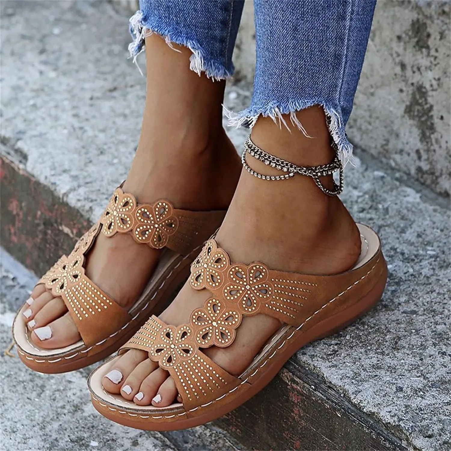 Ladmiple Sandals Women Beach Vacation Orthotic Slides Comfortable Dressy Summer Orthopedic Flip Flops with Arch Support