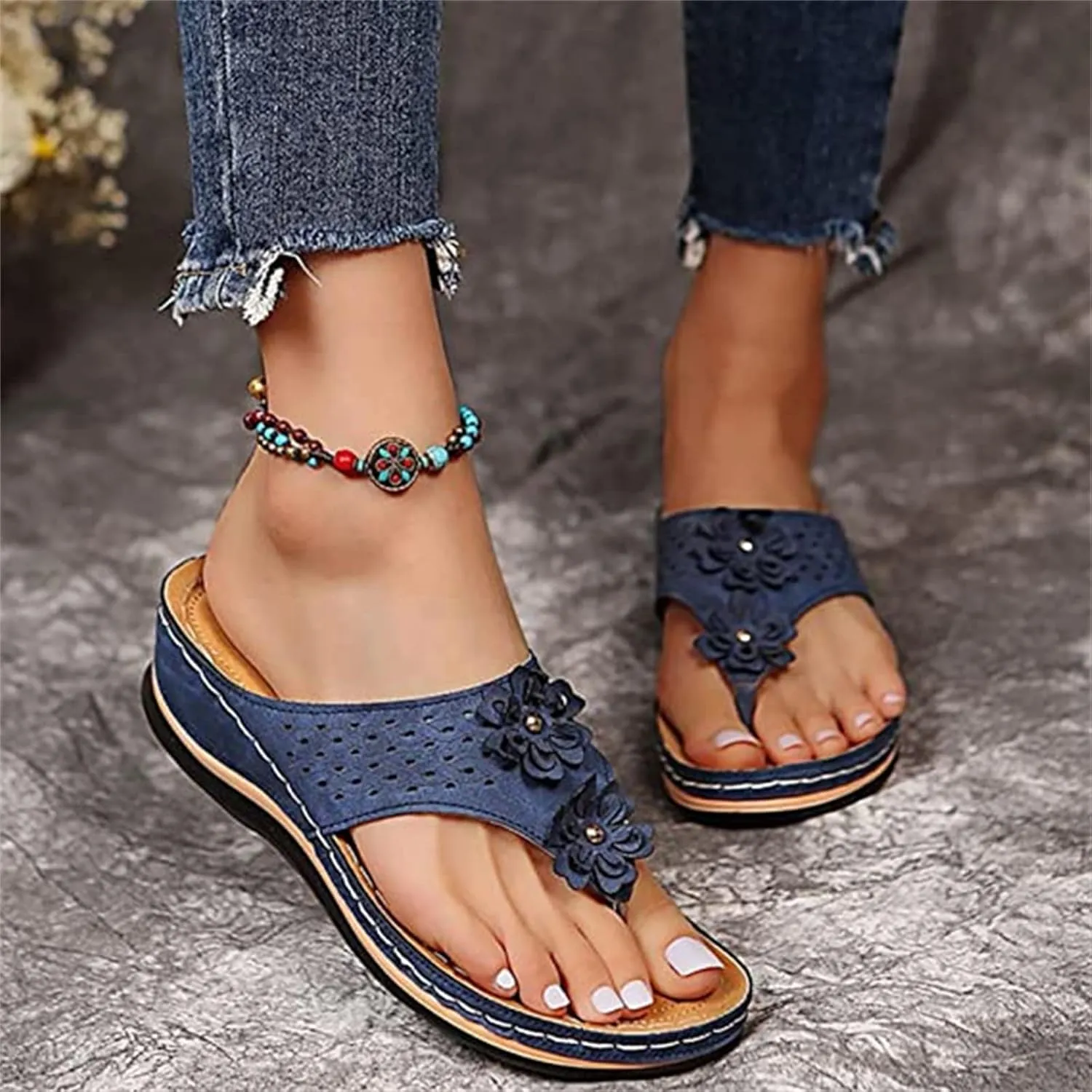 Ladmiple Sandals Women Comfortable Dressy Slip On Flat Sandals Arch Support Orthotic Slides Summer Orthopedic Flip Flops